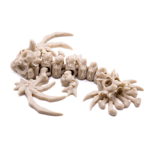 Back view of a bone-colored skeletal wyvern figure with large claws and a segmented spine, displayed on a white background.