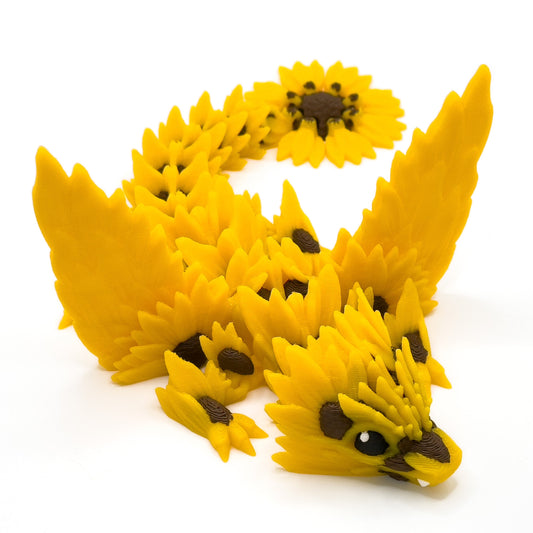 Yellow and brown sunflower dragon with wings.